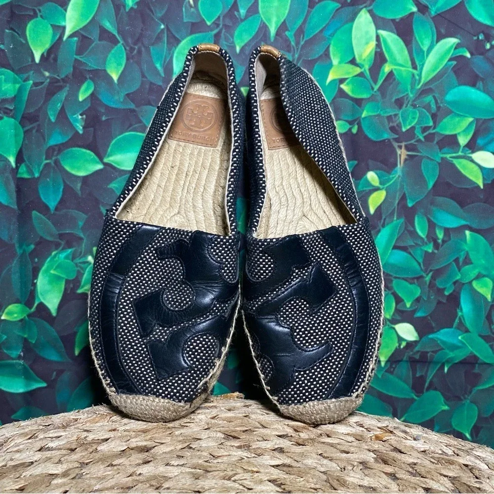 Tory Burch espadrille black leather double T